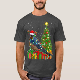 Camiseta Swallow Bird Lighting Xmas Tree Santa Hand Swallow