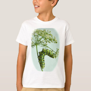 Camiseta Swallowtail preto Caterpillar que come a salsa