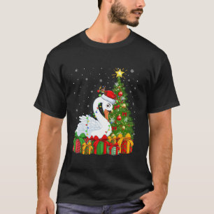 Camiseta Swan Bird Xmas Tree Lighting Santa Hat Swan Cristo