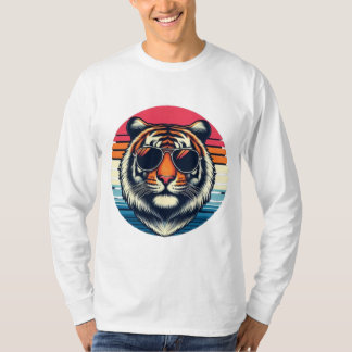 Camiseta Sweat à Capuche Tigre Vintage au Coucher de Soleil