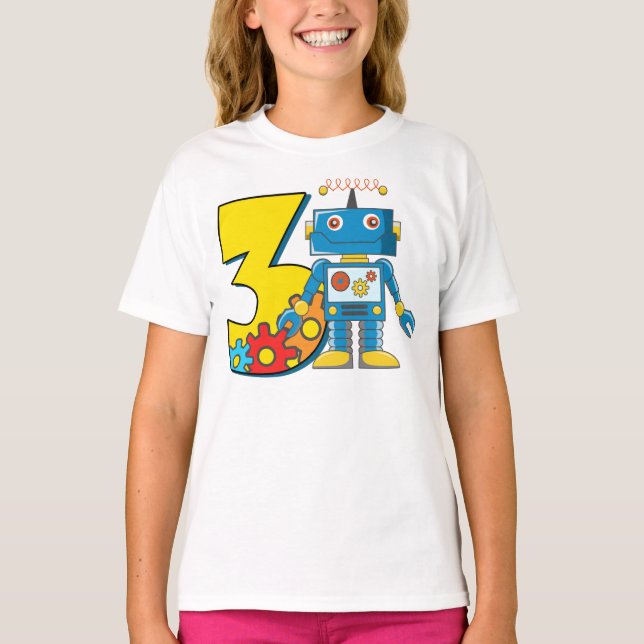 Camiseta Sweatshirt aniversário de 3 anos Robot (Frente)