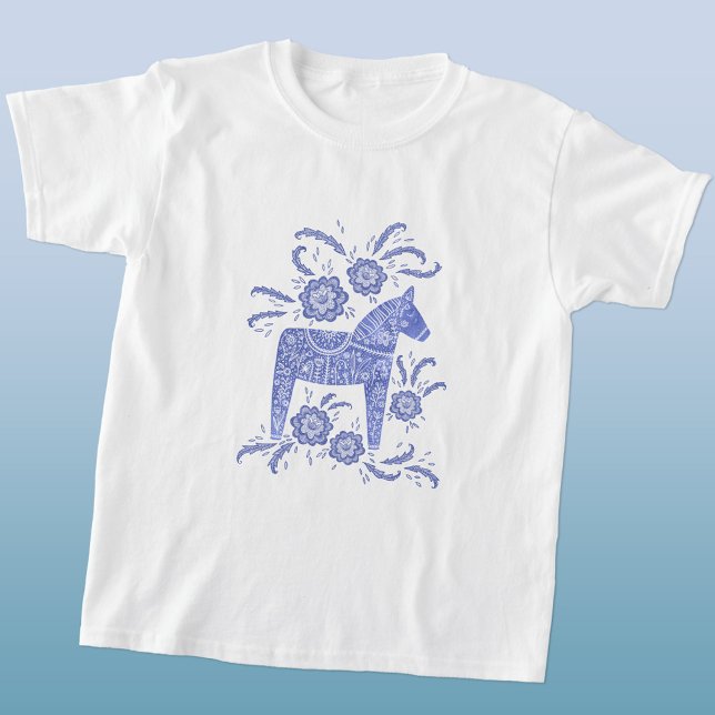 Camiseta Swedish Dala Horse Blue Viking T-Shirt (Criador carregado)