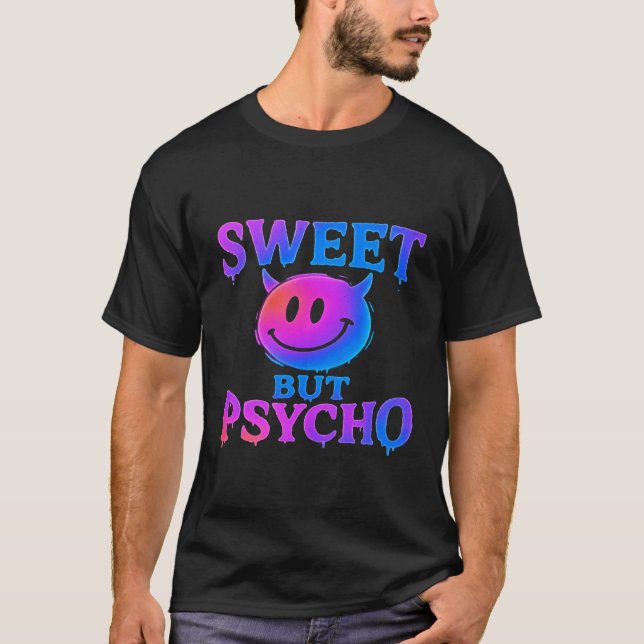 Camiseta Sweet But Psycho | Neon Devil Smiley (Frente)
