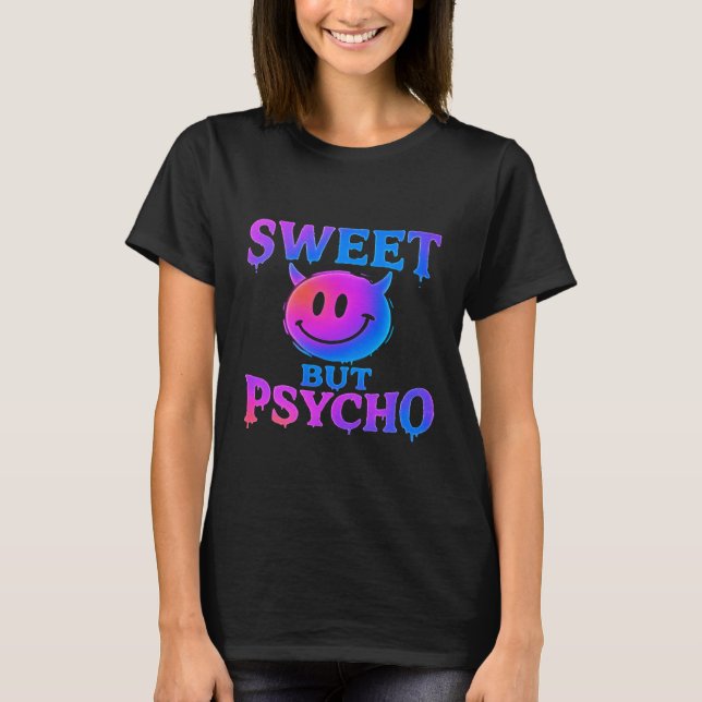 Camiseta Sweet But Psycho | Neon Devil Smiley (Frente)