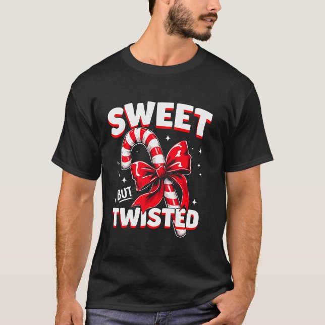 Camiseta Sweet But Twisted Candy Cane Christmas Xmas Adult  (Frente)