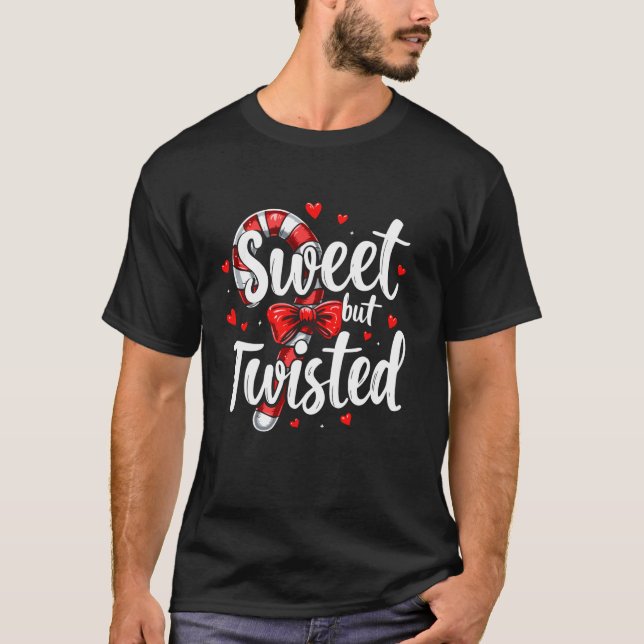 Camiseta Sweet But Twisted Candy Cane Christmas Xmas Adult  (Frente)