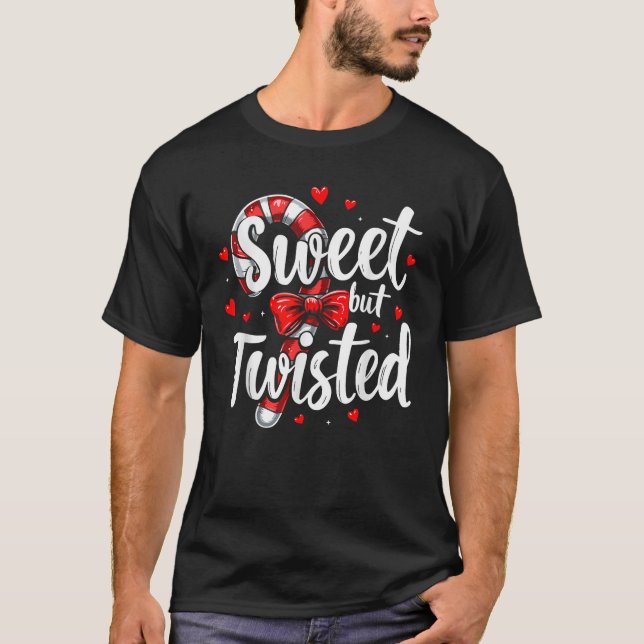 Camiseta Sweet But Twisted Candy Cane Christmas Xmas Adult  (Frente)