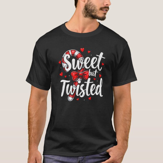 Camiseta Sweet But Twisted Candy Cane Christmas Xmas Adult  (Frente)