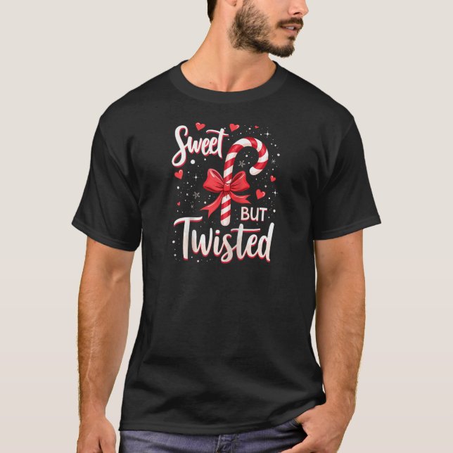 Camiseta Sweet But Twisted Candy Cane Christmas Xmas Adult  (Frente)