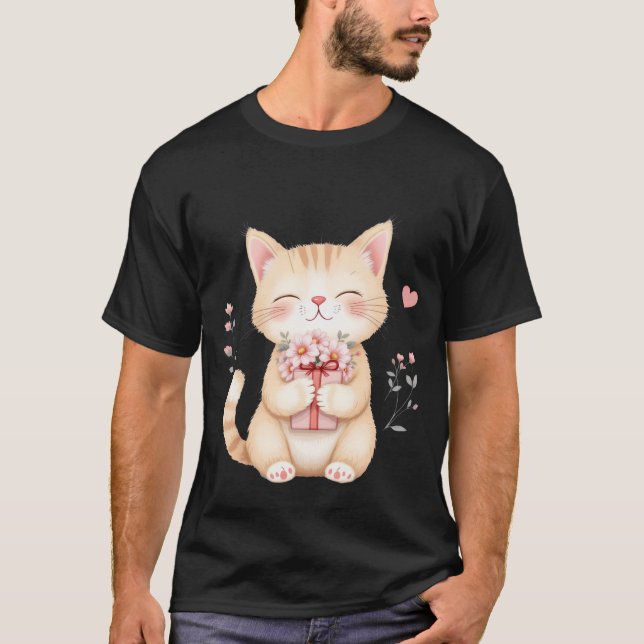 Camiseta Sweet Kitten with Flowers and Gift Box ✨🐾🌸 (Frente)