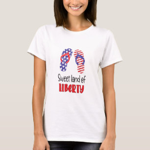 Camiseta Sweet Land of Liberty American Chinelos Usa Flag