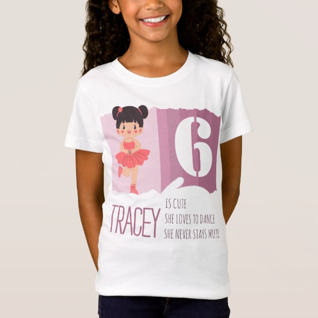 Camiseta Sweet Pink Ballet 6th Birthday Girl Design Rhyme (Frente)