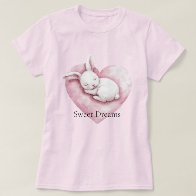 Camiseta Sweet Pink Heart Bunny Heart Pillow (Frente do Design)