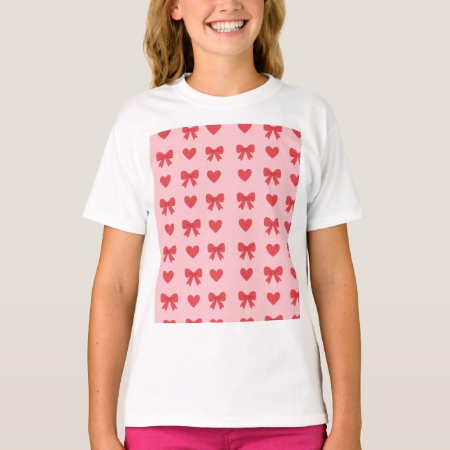 Camiseta Sweet Pink Hearts & Bows Pattern (Frente)