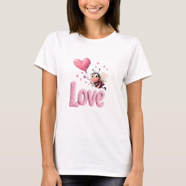 Camiseta Sweet Pink Love Bee Heart Valentine's Day  (Frente)