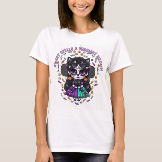 Camiseta Sweet Spells & Midnight Meows – Catrina Kawaii de