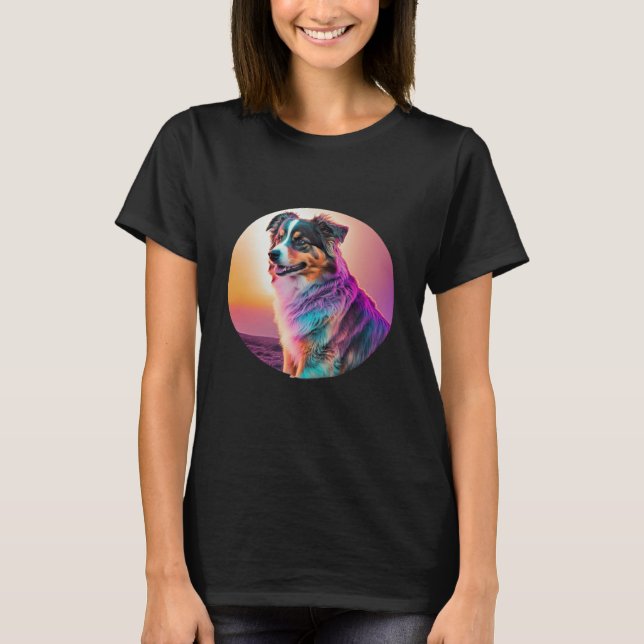 Camiseta Sweet Synthwave Australian Shepherd with 80s Twist (Frente)