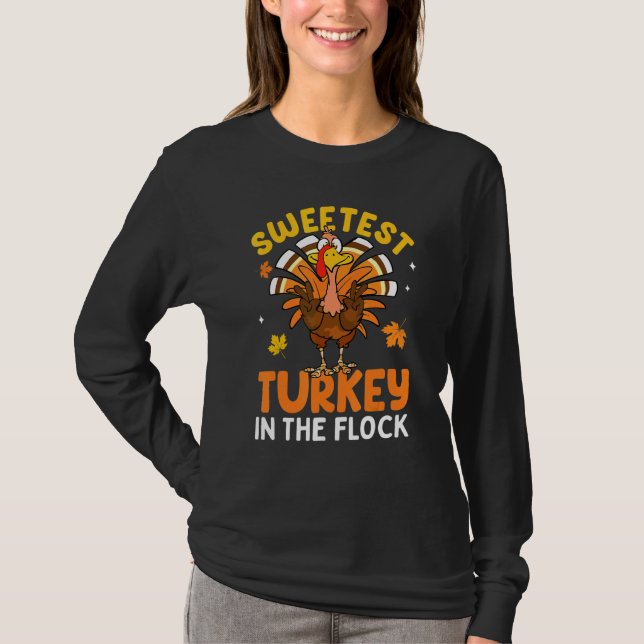 Camiseta Sweetest Turkey In The Flock Autumn Fall Thanksgiv (Frente)