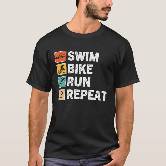 Camiseta Swim Bike Run Repeat  Triathlon Triathlete Athleti (Frente)