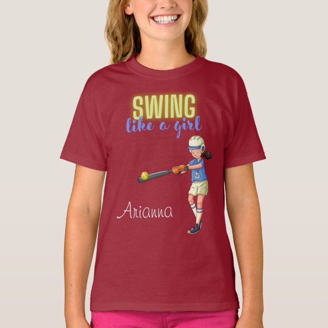 Camiseta Swing Como Uma Garota Softball (Frente)