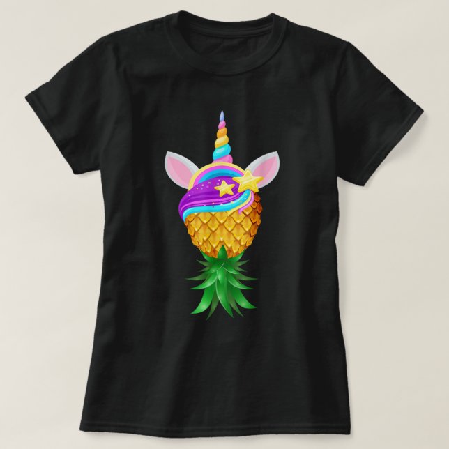 Camiseta Swinger Upside Down Pineapple Magical Unicorn Head (Frente do Design)