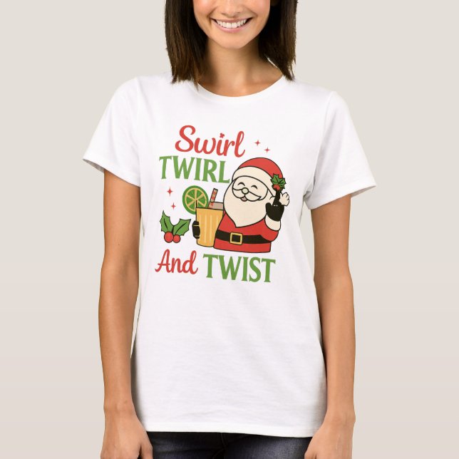 Camiseta Swirl Twirl And Twist Print | Funny Drinking Santa (Frente)