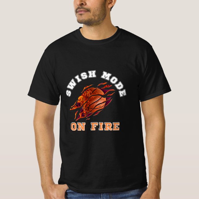 Camiseta Swish Mode On Fire, tipografia de basquete (Frente)