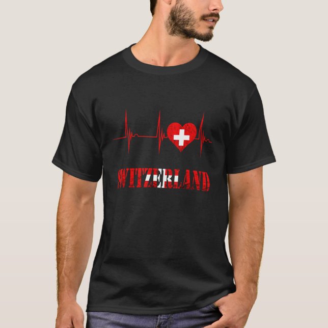 Camiseta Switzerland Swiss Flag Heart Heartbeat EKG Pulse S (Frente)
