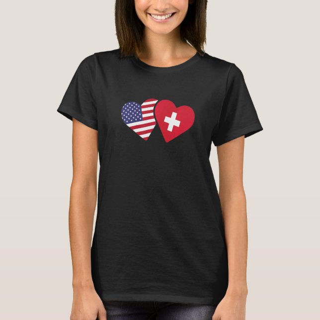 Camiseta Switzerland USA Flag  Heart Swiss American Love (Frente)