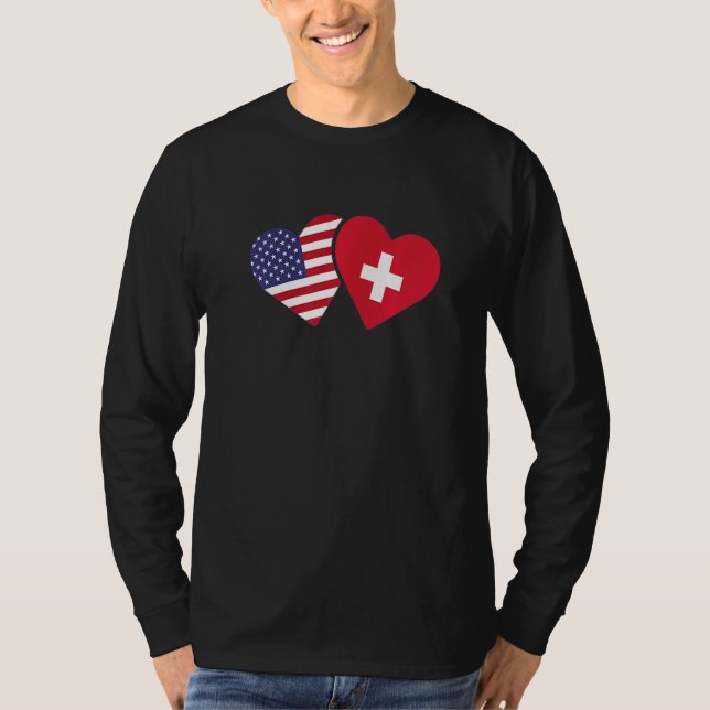 Camiseta Switzerland USA Flag  Heart Swiss American Love (Frente)