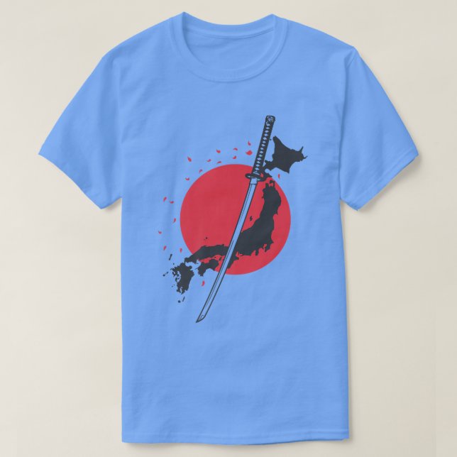 Camiseta Sword with Map Outline and Flag Japan Samurai  (Frente do Design)