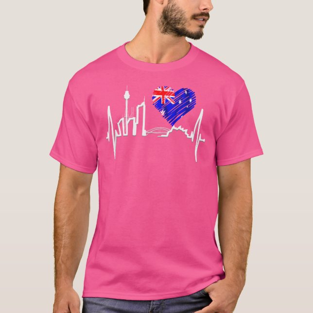 Camiseta Sydney Skyline Heartbeat Austrália Flag Lover Oper (Frente)