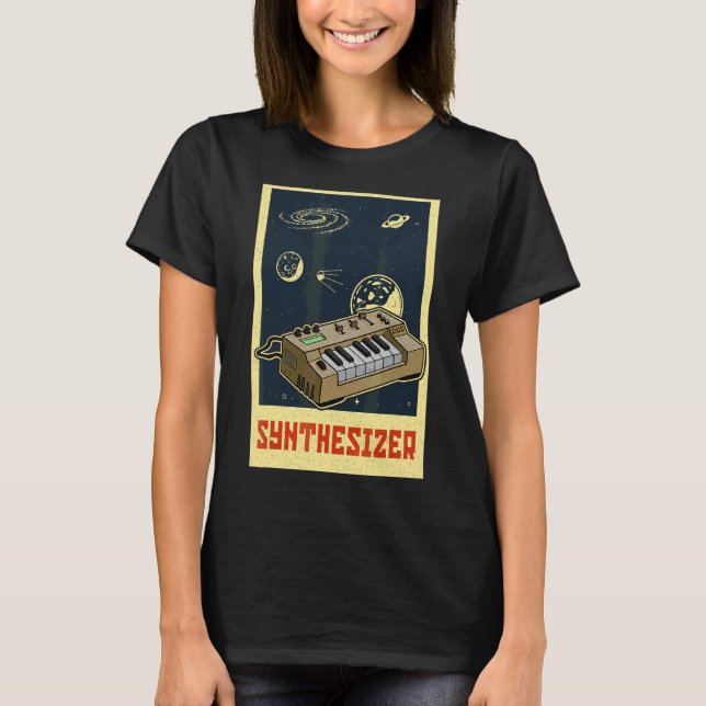 Camiseta Synthesizer Synth - Músicos Eletrônicos do Teclado (Frente)