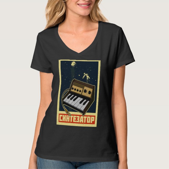 Camiseta Synthesizer Synth - Músicos Eletrônicos do Teclado (Frente)