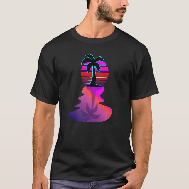 Camiseta Synthwave 80s Island Palm Tree Aesthetic Design (Frente)