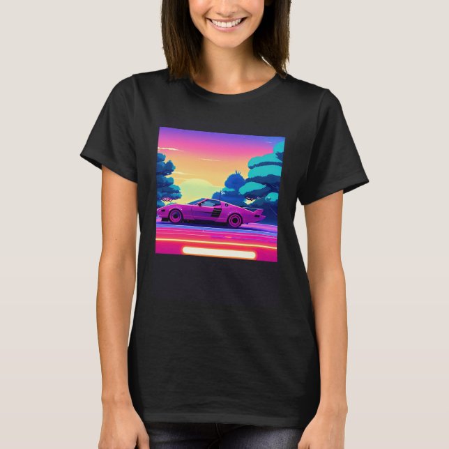 Camiseta Synthwave car outrun retrowave futuresynth sci fi  (Frente)