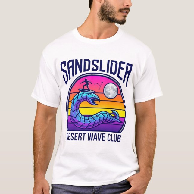 Camiseta Synthwave do Clube de Surf de Verme do De (Frente)