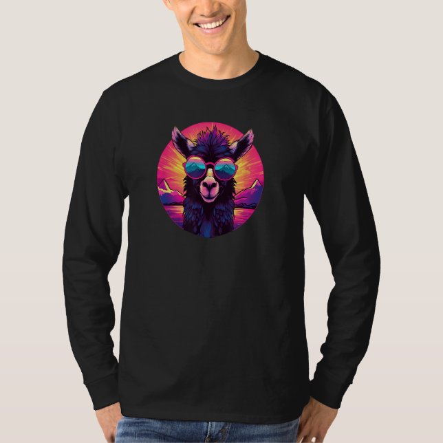 Camiseta Synthwave Llama with Sunglasses Retro 80s (Frente)