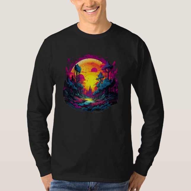 Camiseta Synthwave Music Festival Forest (Frente)