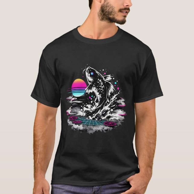 Camiseta Synthwave Sumi-e Koi Salto (Frente)