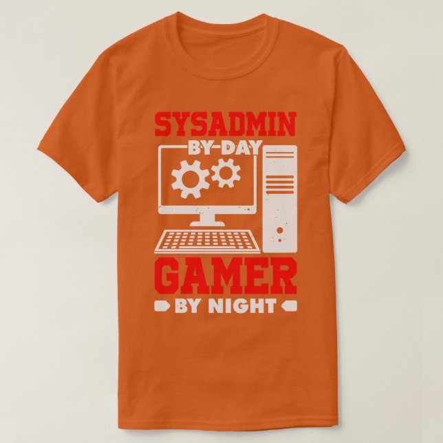 Camiseta Sysadmin Por Dia À Noite (Frente do Design)