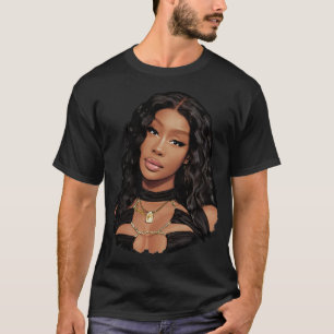 Camiseta SZA em Preto – Estilo Luxuoso e Retrato Elegante