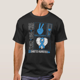 Camiseta T1d Diabetes Consciência Mês Paz Amor Azul