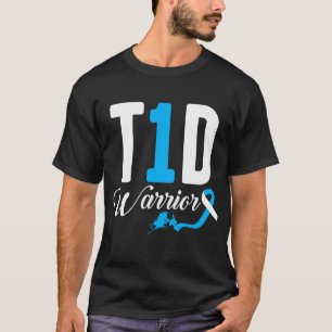 Camiseta T1D Guerreiro Azul Fita Tipo Um Diabetes Diabetes