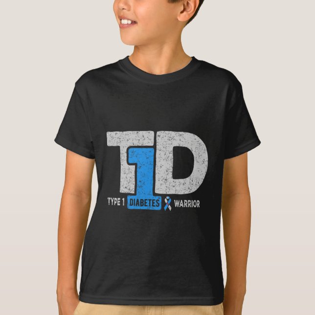 Camiseta T1D Tipo 1 Diabetes Guerreiro Sensibilização para  (Frente)