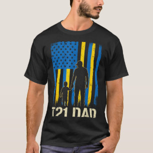 Camiseta T21 pai silhueta da bandeira americana síndrome de