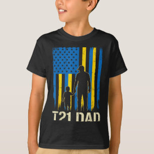 Camiseta T21 pai silhueta da bandeira americana síndrome de
