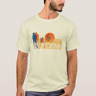 Camiseta T afligido retro do surf da praia 80s de