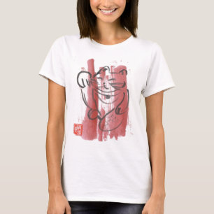 Camiseta T afortunado cor-de-rosa do bebê do gato