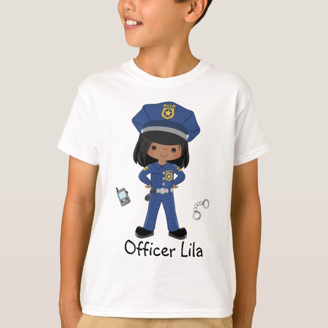 Camiseta T- Agente de Polícia de Meninas Personalizado (Frente)